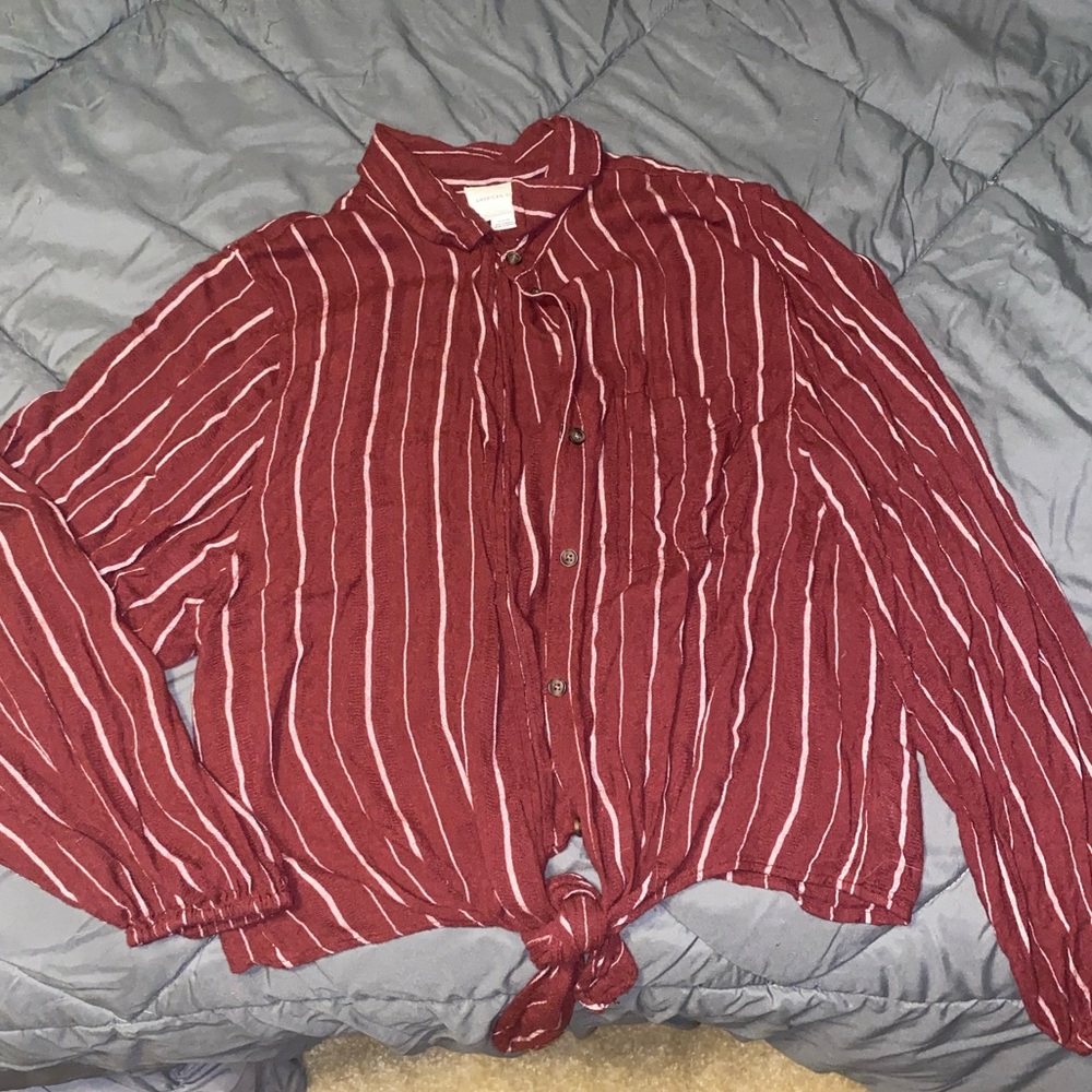 American Eagle Red Striped Button Down - image 2